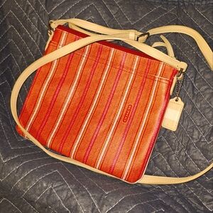 2000's pink and orange striped genuine Coach crossbody purse